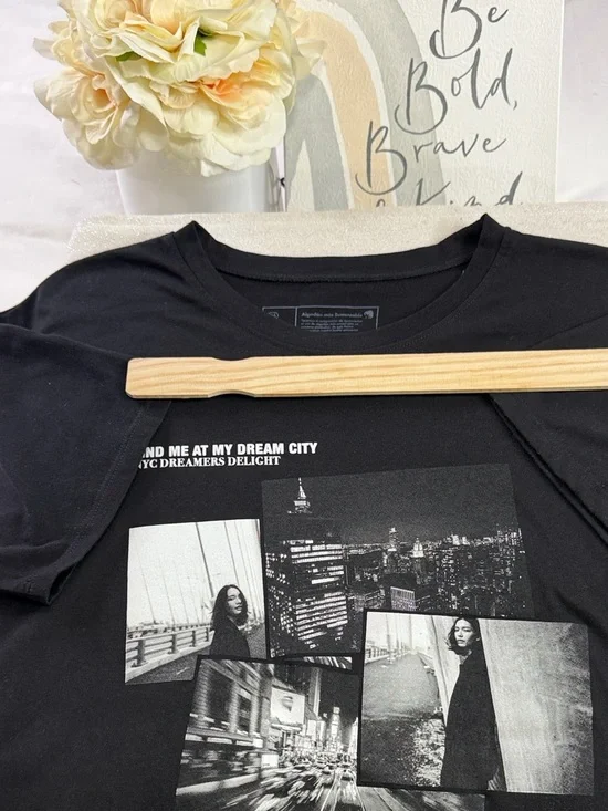 NYC Dreams Delights Graphic Y2K Luxury Black Tee - Picture 15 of 16